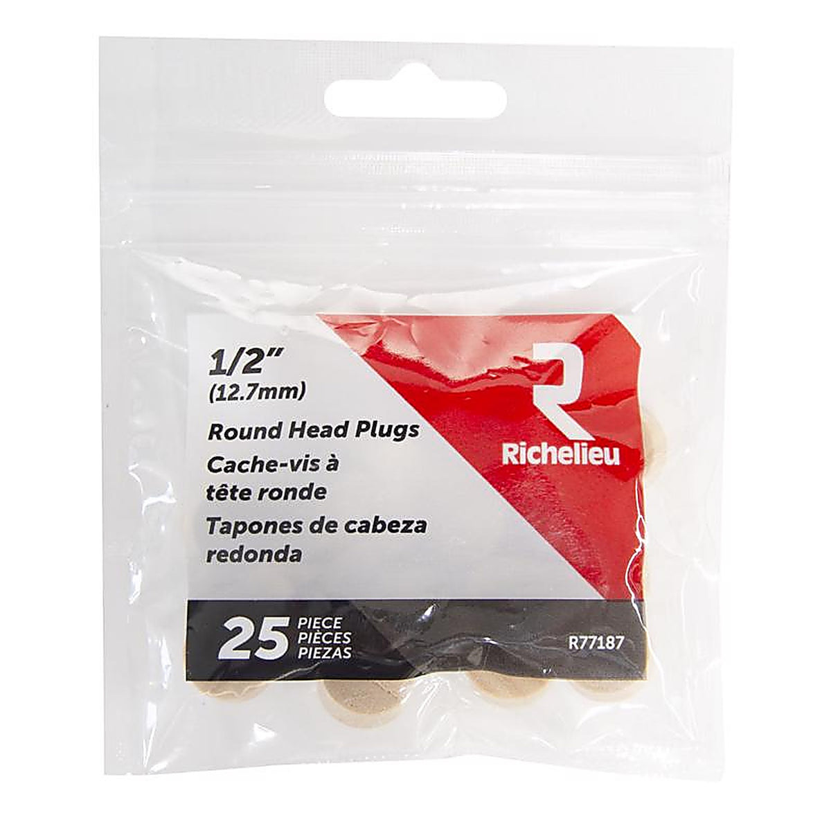 Richelieu - R77187 - Round Birch Head Plug 1/2 In. D X .5 In. L 25 Pack Natural