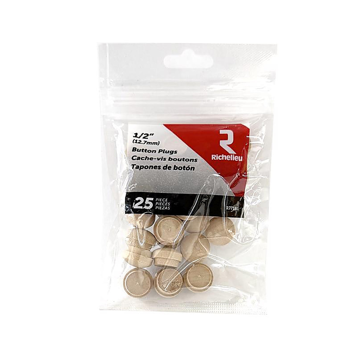 Richelieu - R77181 - Round Birch Button Plug 1/2 In. D X .63 In. L 25 Pack Natural