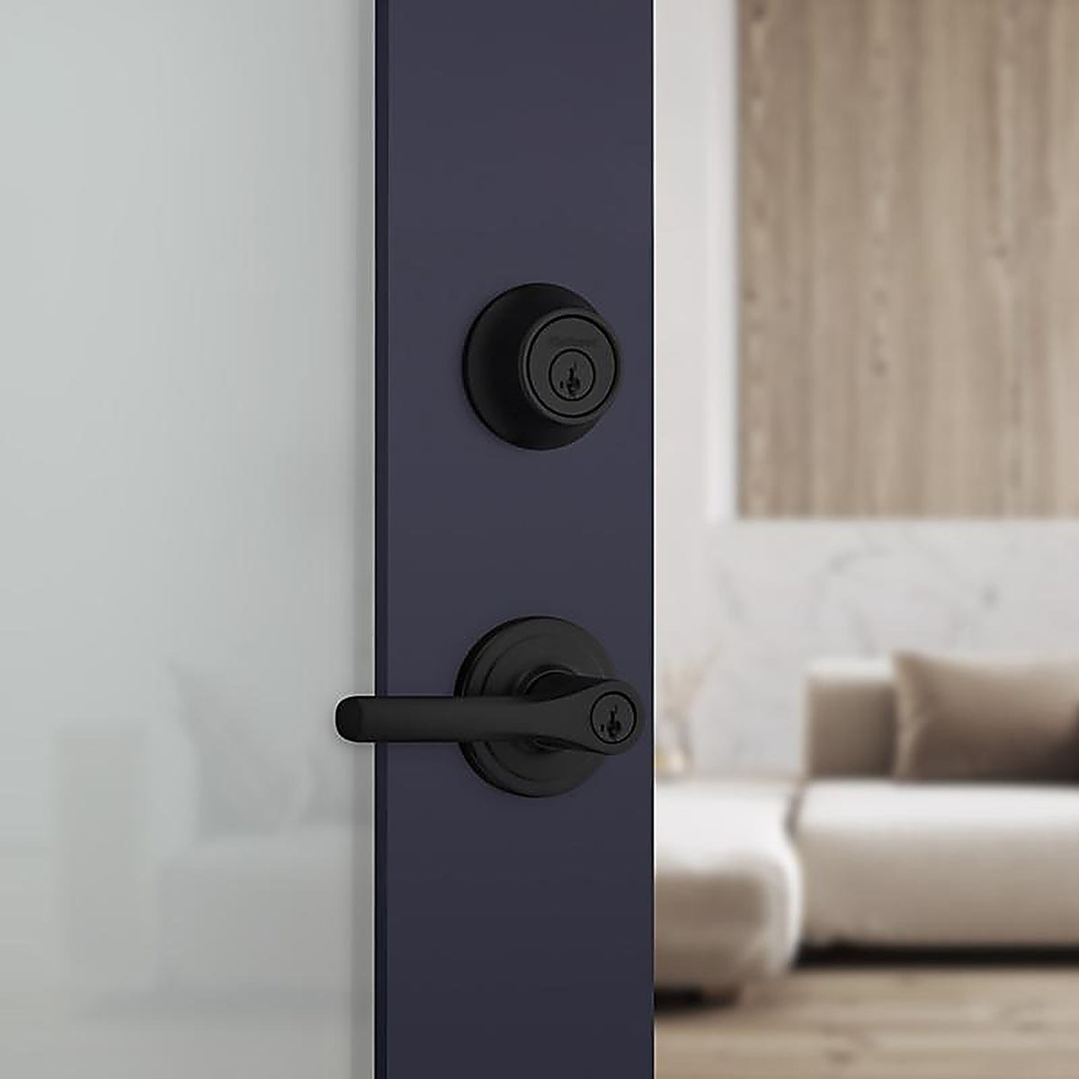 Kwikset - 96900-451 - Matte Black Lever and Single Cylinder Deadbolt Kw1 1-3/4 In.