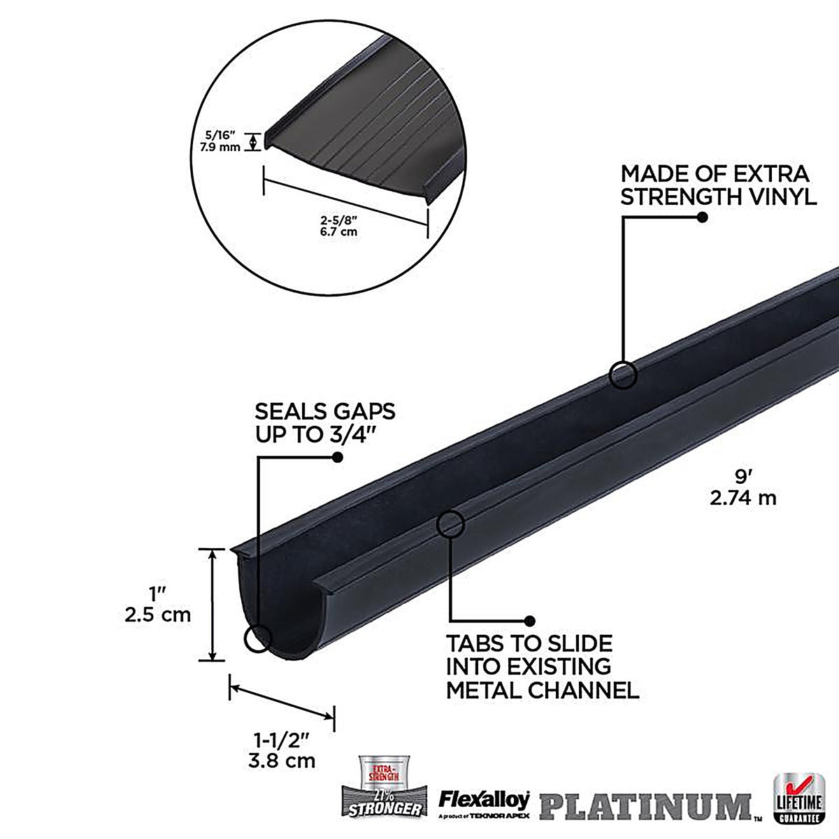 M-D - 09063 - Building Products Platinum Black Vinyl Door Bottom for Garage Doors 9 Ft. L X 2.5 In.