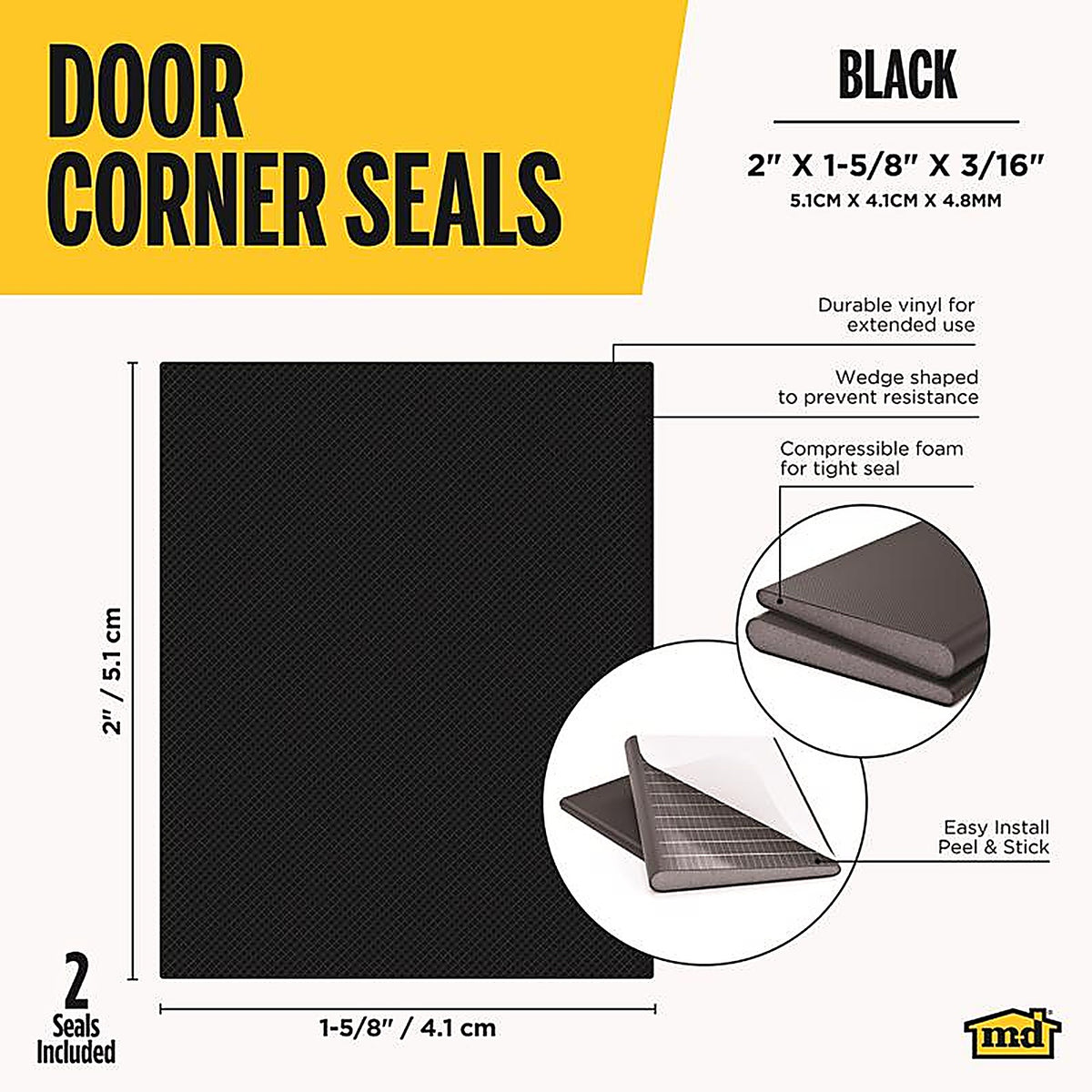 M-D - 51503 - Building Products Black Foam/Vinyl Compression Weatherstrip for Door Jambs 2 In. L X 0.18 In.
