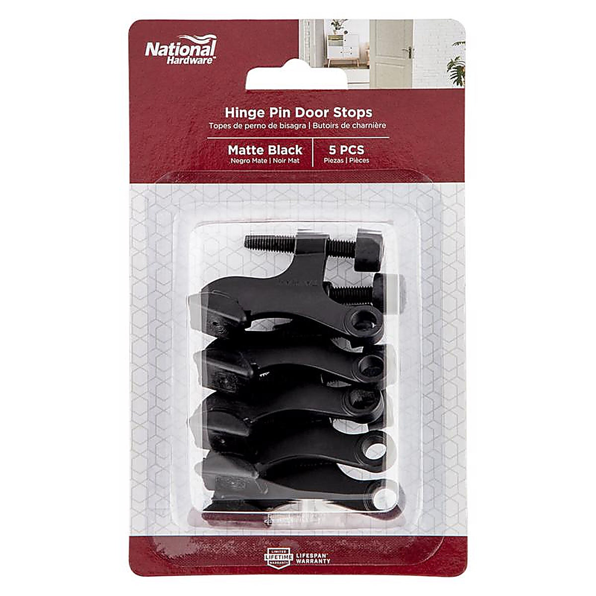 National Hardware - N830-566 - 0.65 In. W X 2.53 In. L Zinc Matte Black Hinge Pin Door Stop Mounts to Door 0.66 I