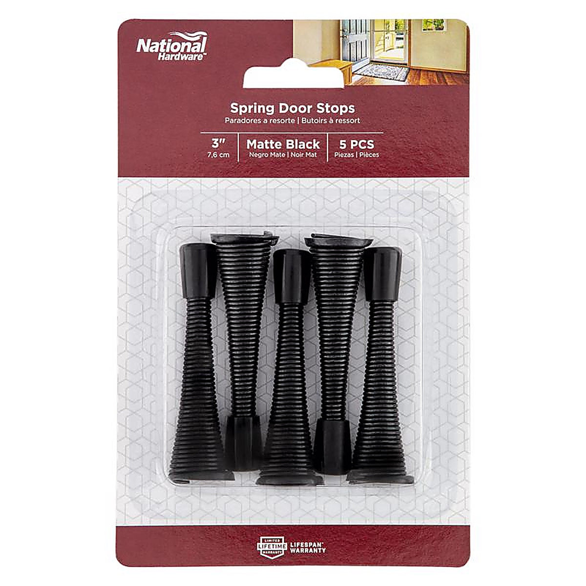 National Hardware - N830-577 - 3.12 In. L Steel Matte Black Spring Door Stop Mounts to Wall 0.93 In.