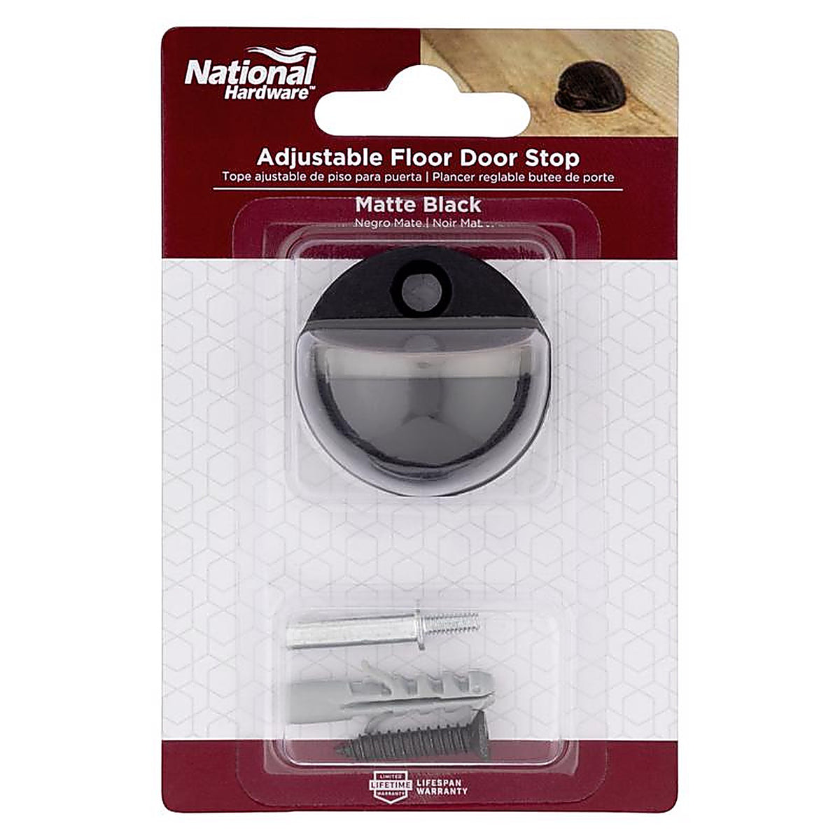 National Hardware - N830-588 - Metal Matte Black Door Stop Mounts to Floor 1.31 In.