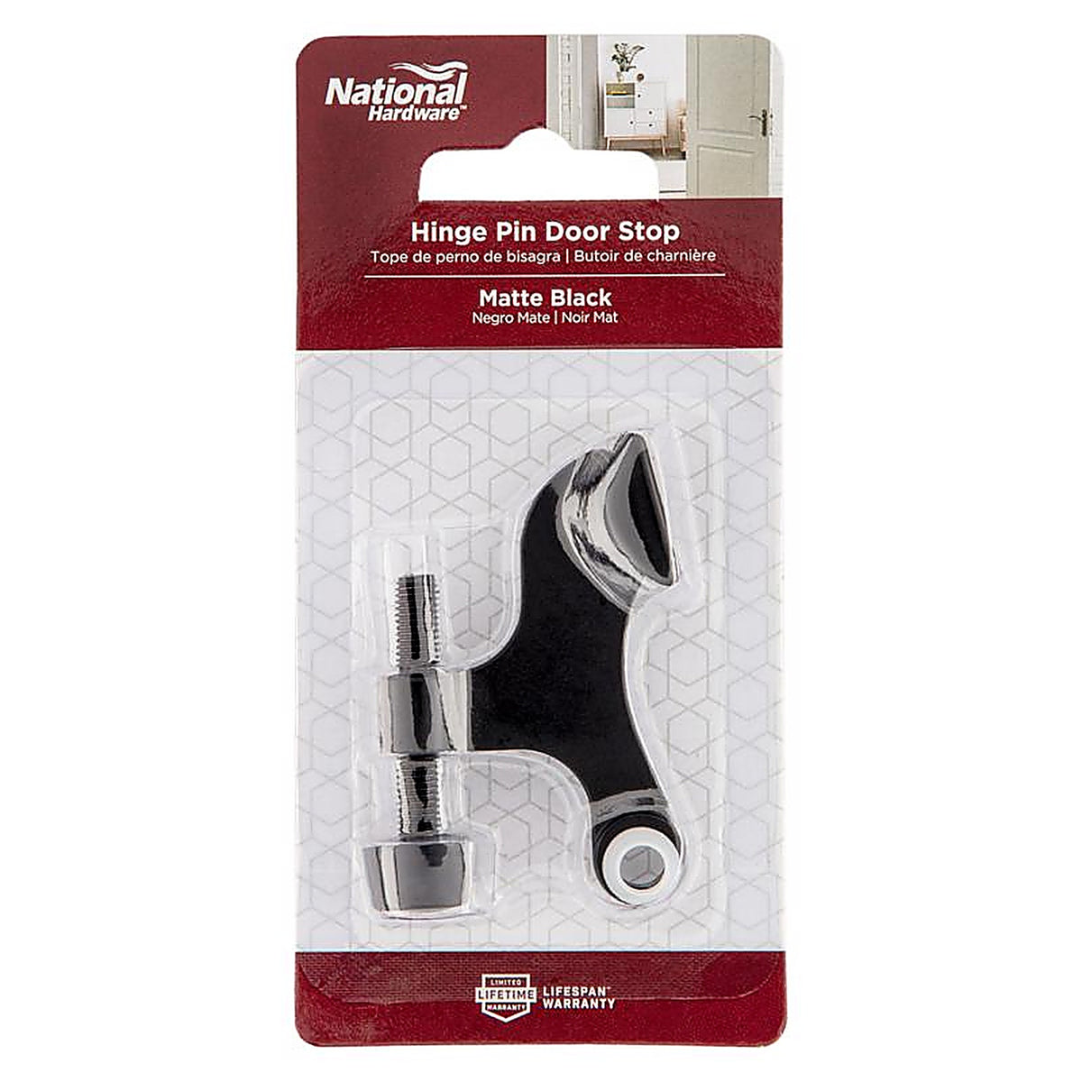National Hardware - N830-562 - 0.65 In. W X 2.53 In. L Zinc Matte Black Hinge Pin Door Stop Mounts to Door 0.88 I