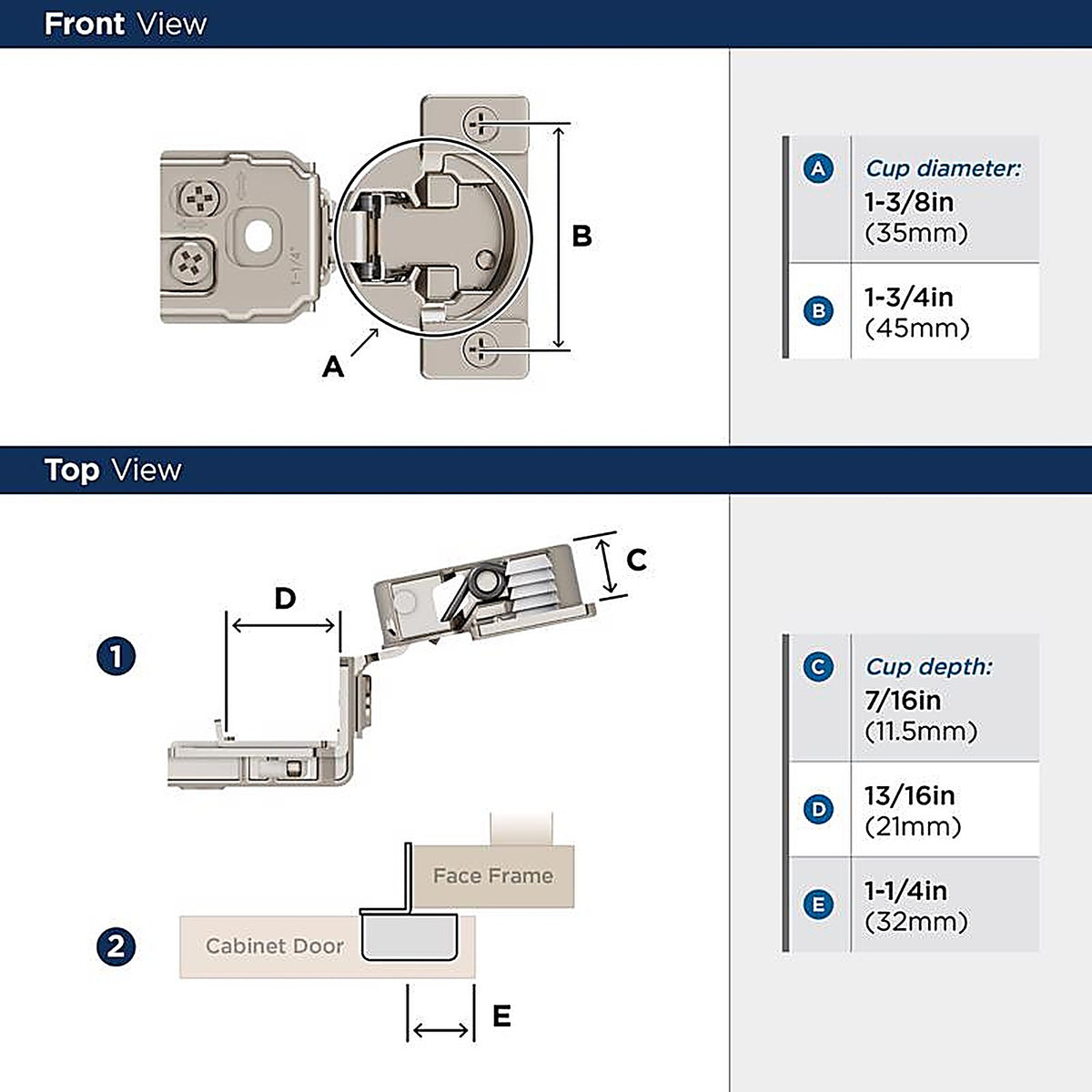 Amerock - BP9236SLFF - 1.25 In. W X 2.87 In. L Nickel Silver Steel Self-Closing Concealed Hinge 2 Pack