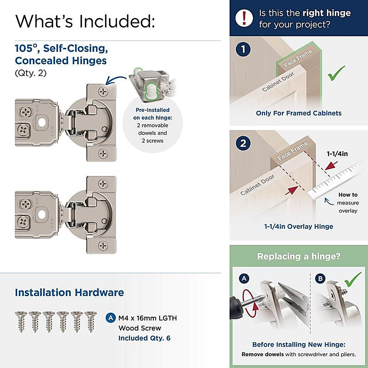 Amerock - BP9236SLFF - 1.25 In. W X 2.87 In. L Nickel Silver Steel Self-Closing Concealed Hinge 2 Pack