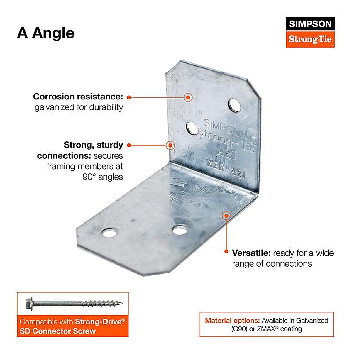 Simpson Strong-Tie - A311 - Zmax 11 In. H X 2 In. W 12 Ga. Galvanized Steel Framing Angle