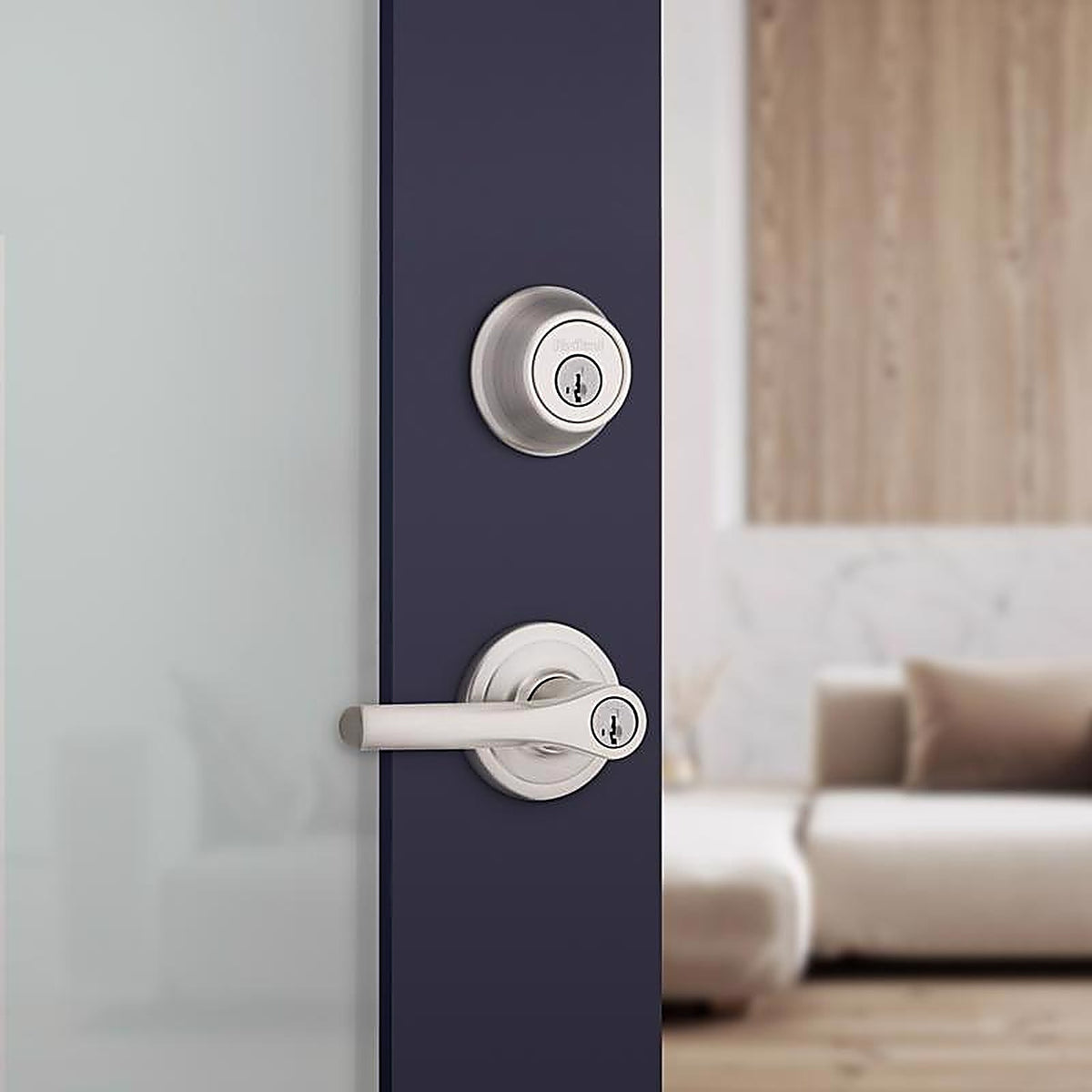 Kwikset - 96900-450 - Henley Satin Nickel Lever and Single Cylinder Deadbolt Kw1 1-3/4 In.