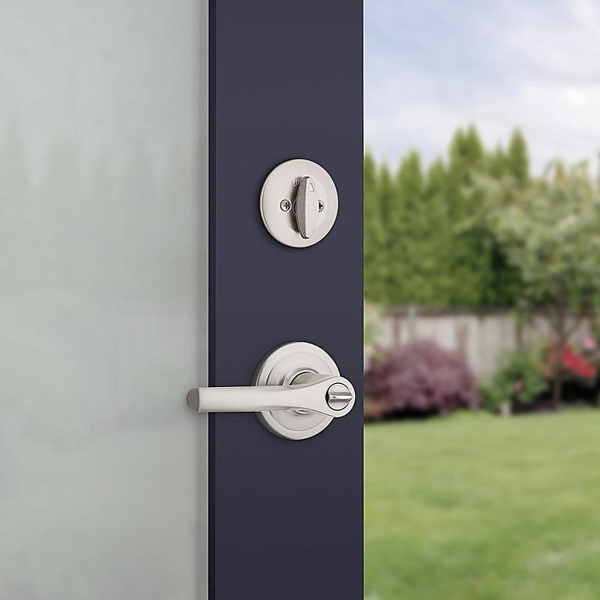 Kwikset - 96900-450 - Henley Satin Nickel Lever and Single Cylinder Deadbolt Kw1 1-3/4 In.