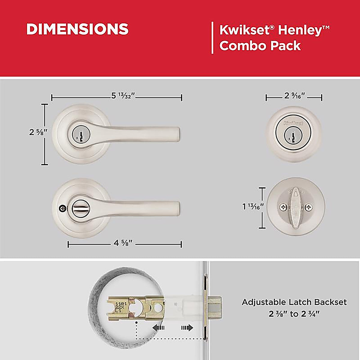 Kwikset - 96900-450 - Henley Satin Nickel Lever and Single Cylinder Deadbolt Kw1 1-3/4 In.