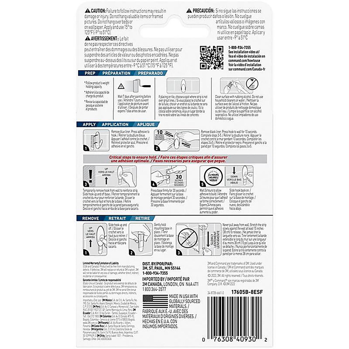 Command - 17605B-8ESF - 3M Command Large Foam Strips 3.65 In. L 8 Pack
