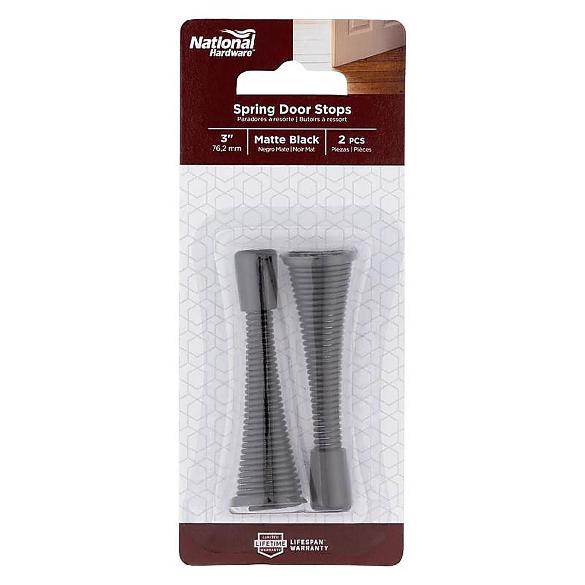 National Hardware - N830-582 - 3.12 In. L Steel Matte Black Spring Door Stop Mounts to Wall 0.87 In.