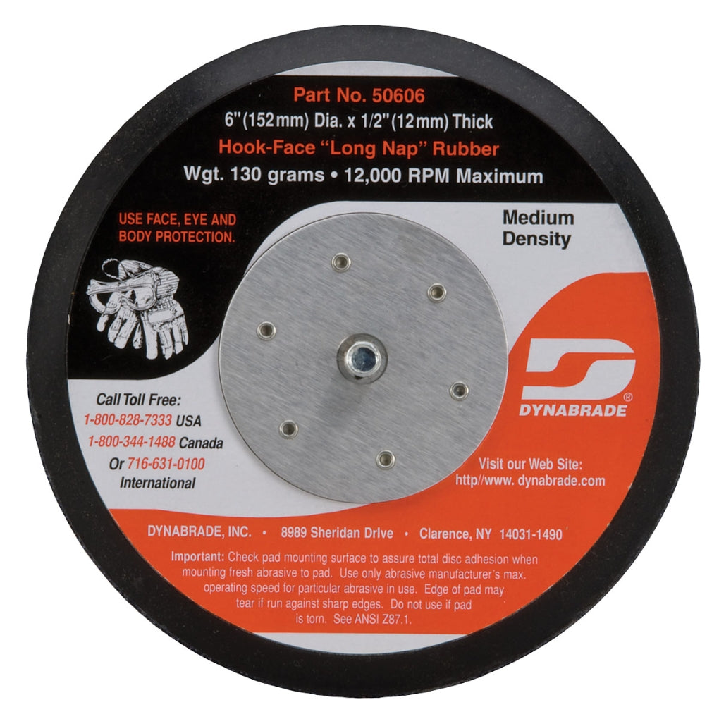 DYNABRADE 50606 6in. Dia. Non-Vacuum Disc Pad, Hook-Face, Long Nap