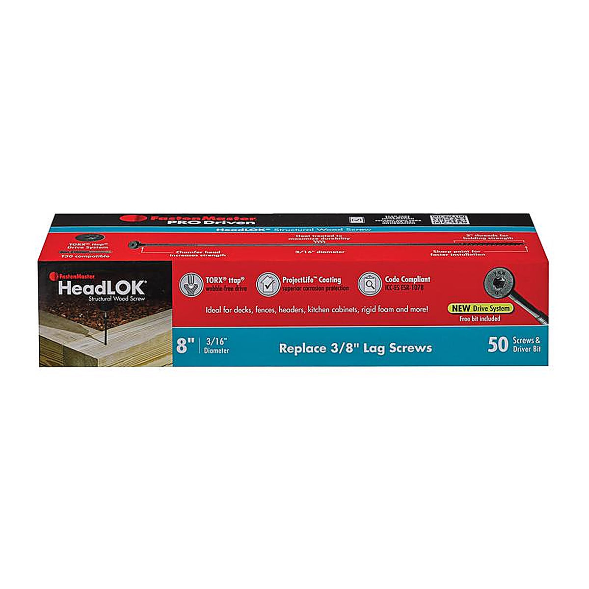 Fastenmaster - FMHLGMTT008-50 - Headlok 8 In. L Torx Ttap T30 Coarse Structural Wood Screws 50 Pack