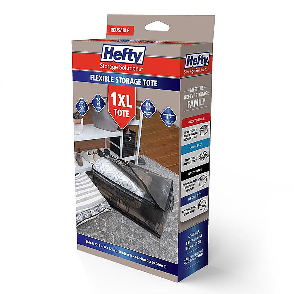 Hefty - HFT-7611769-4 - Black/Clear Flexible Tote w/Handle 26 In. H X 12 In. W X 16 In. D Stackable