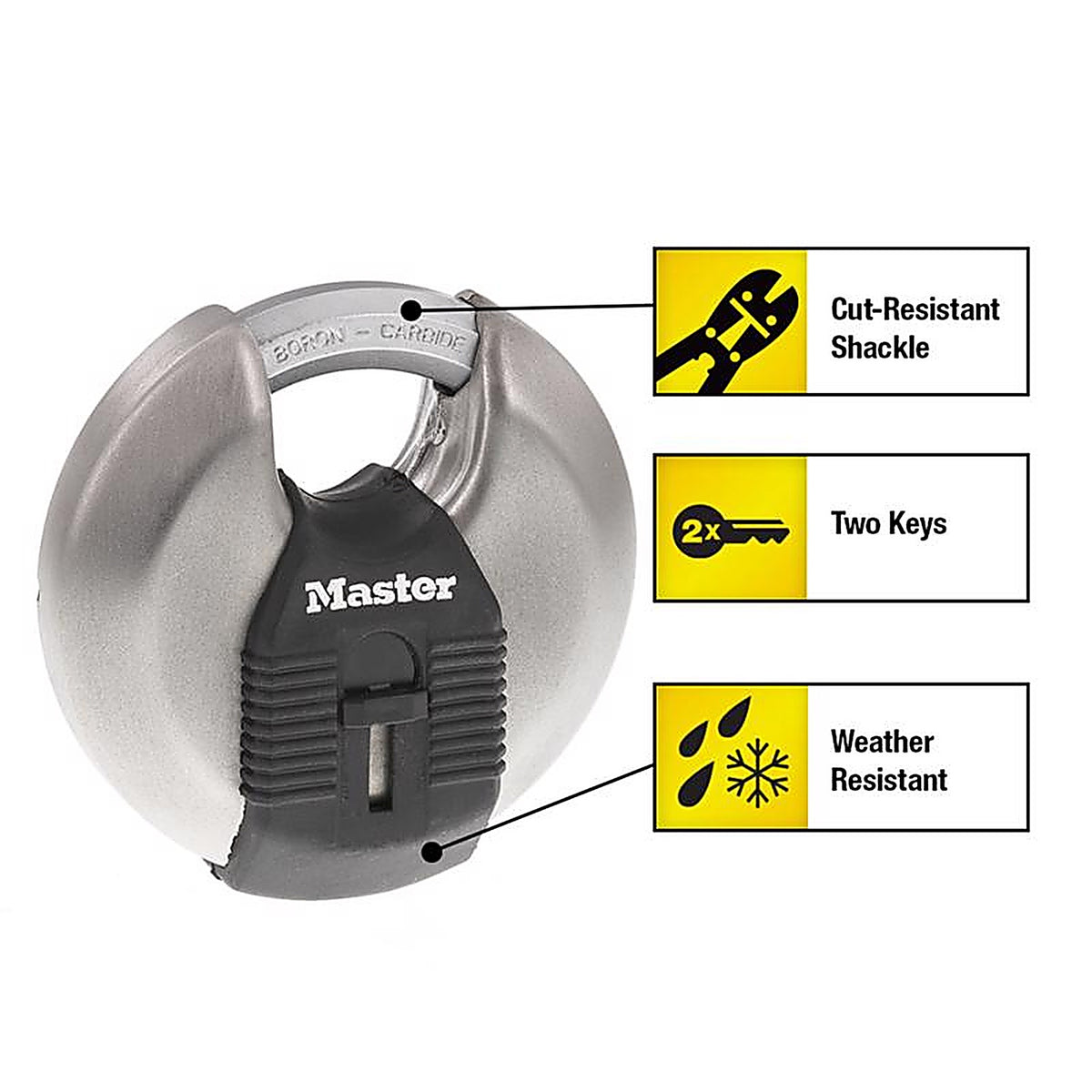 Master Lock - M50XTCCSEN - 3-1/8 In. W Stainless Steel 4-Pin Cylinder Disk Padlock
