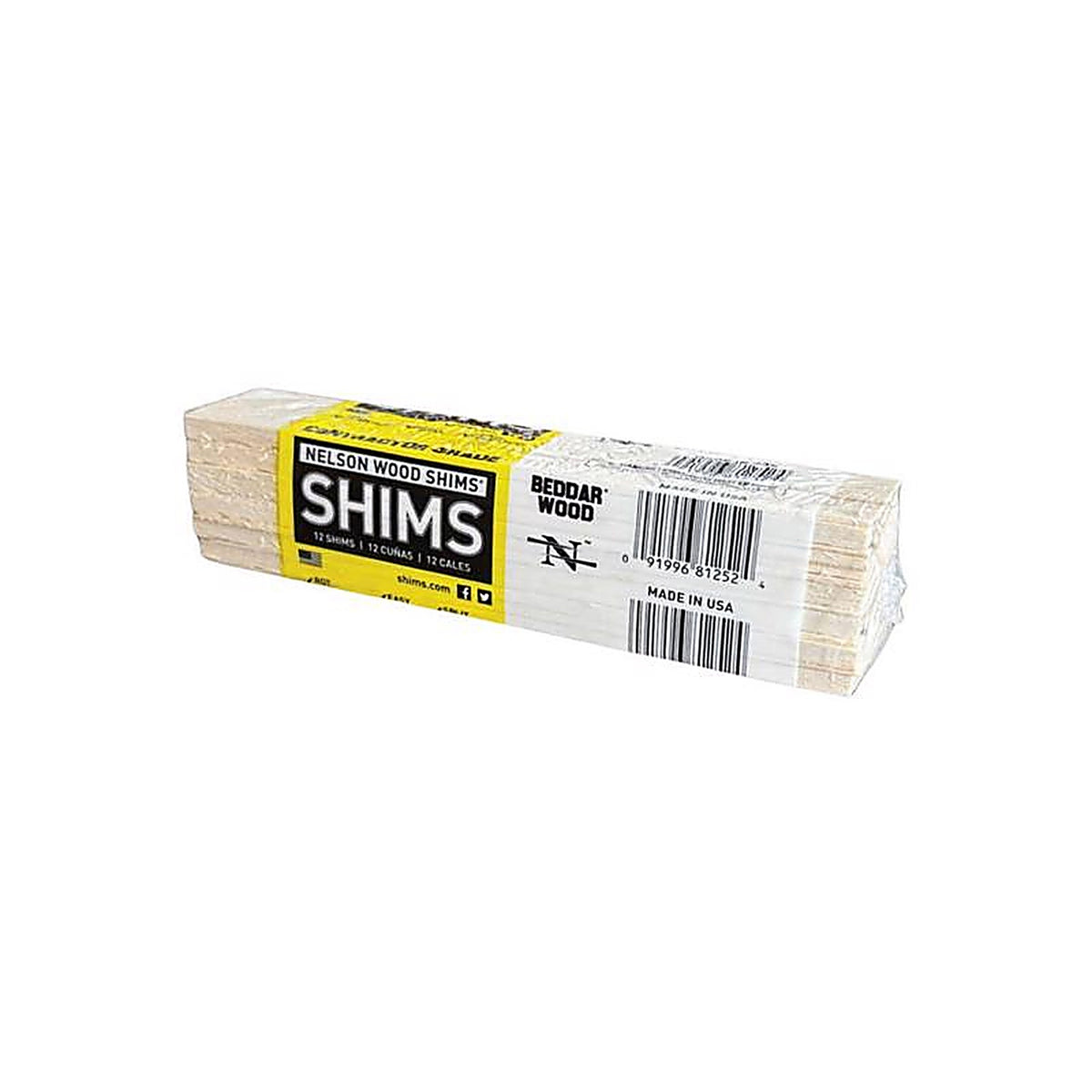 Nelson Wood Shims - CSH8/12/36/75B - 1.375 In. W X 8 In. L Wood Contractor Grade Shims 12 Pack