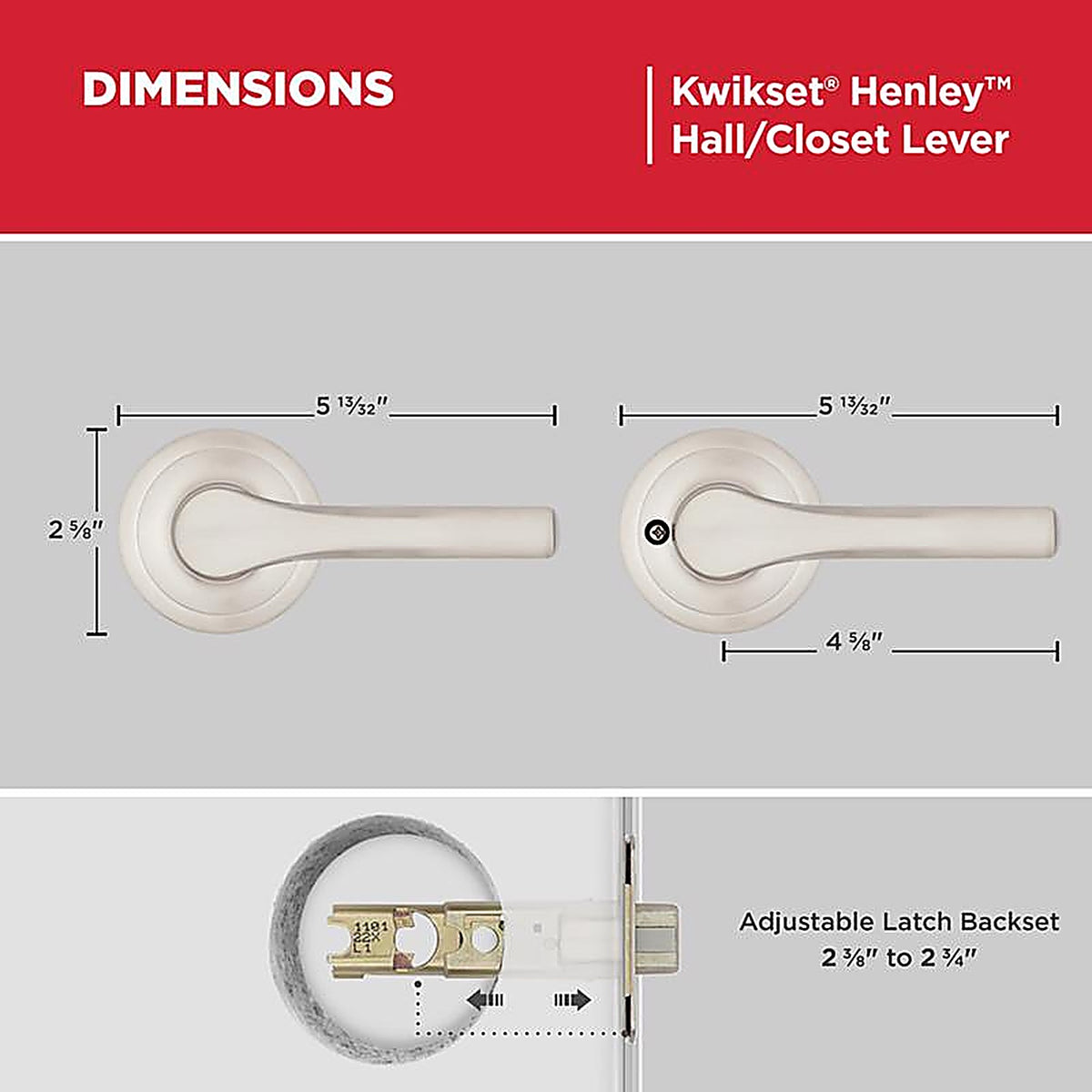 Kwikset - 92001-626 - Henley Satin Nickel Passage Lever Right or Left Handed