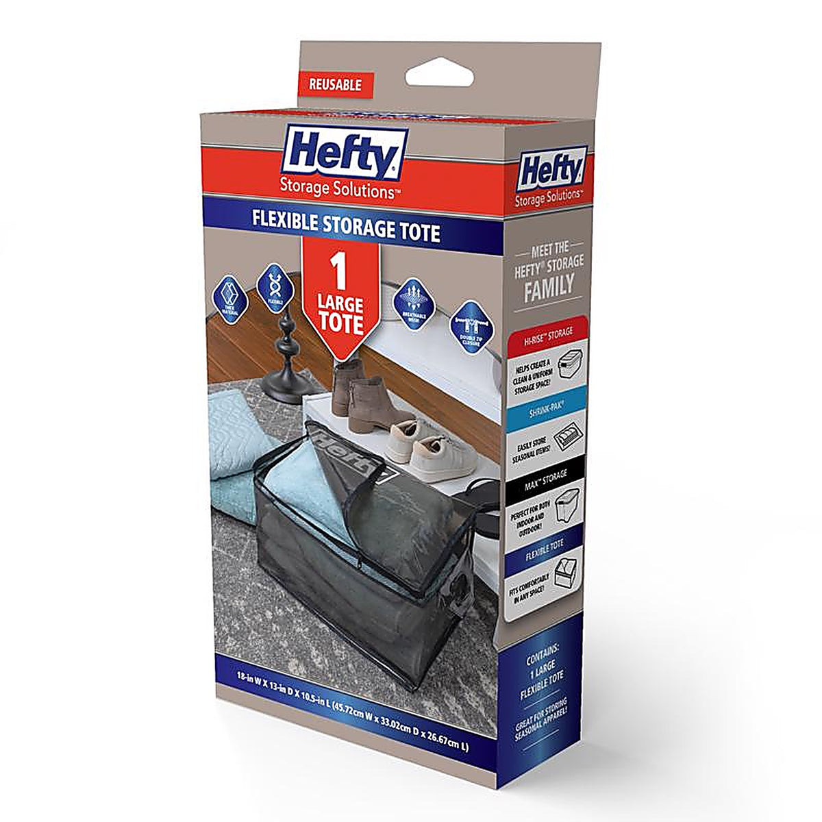 Hefty - HFT-7610769-4 - Large Black/Clear Flexible Tote w/Handle Stackable