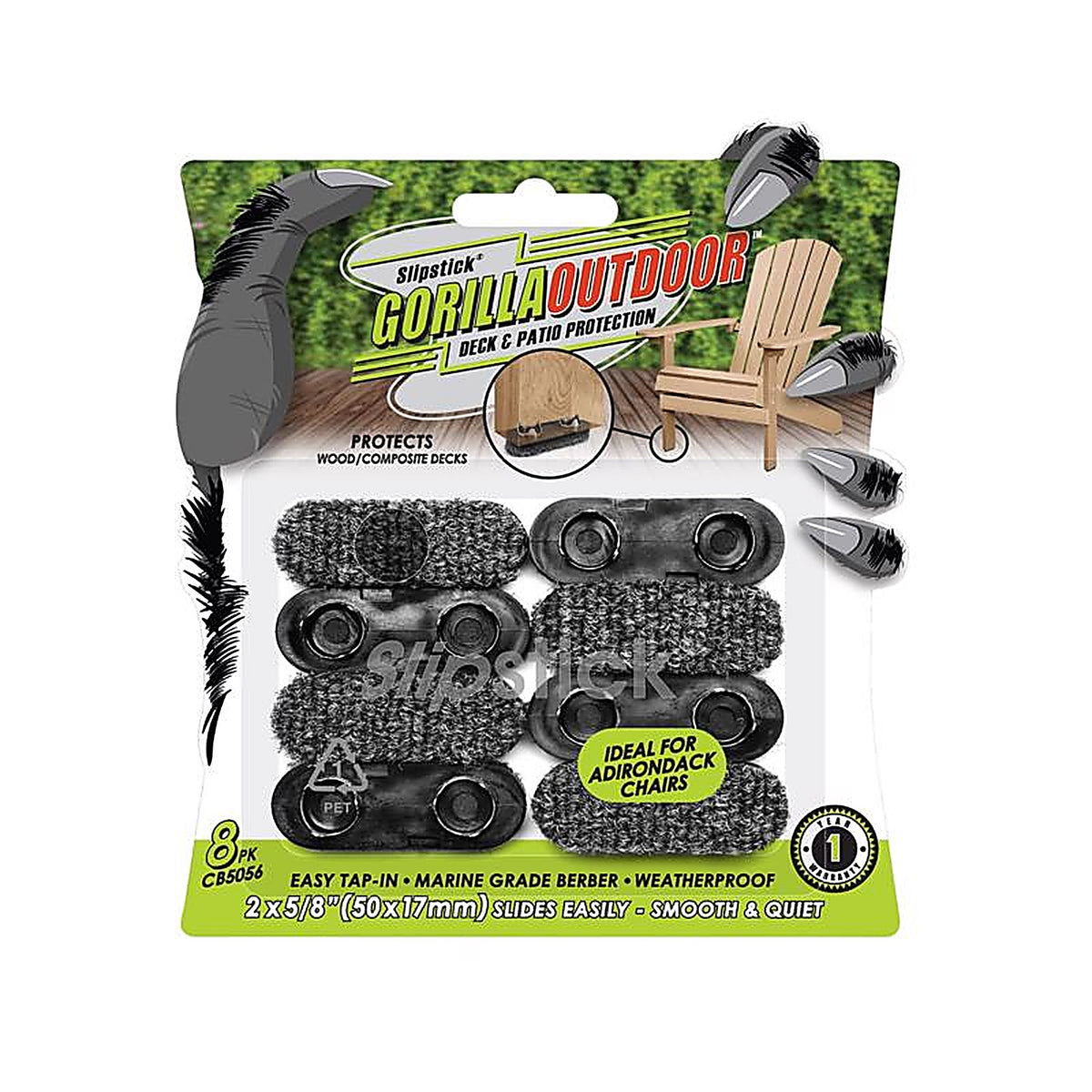 Slipstick - CB5056 - Gorilla Outdoor Gray Tap-On Marine Grade Berber Chair Glide 8 Pack