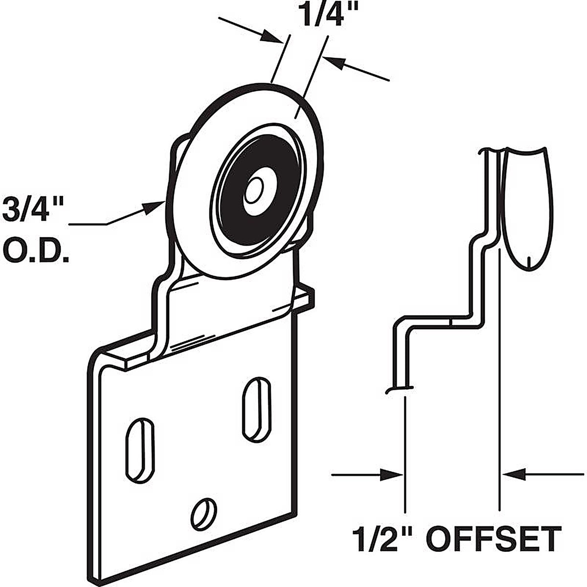 Prime-Line - N 6517 - 3/4 in. D X 1/4 in. L Mill Plastic/Steel Door Roller Bracket 2 pk