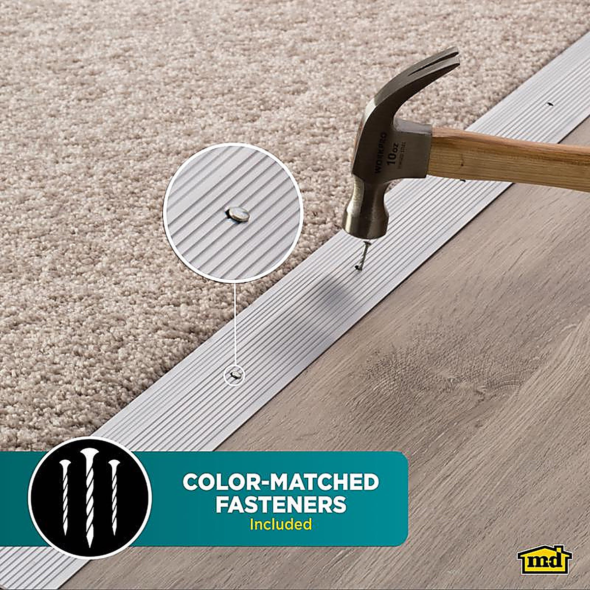 M-D 78212 0.19 in. H x 36 in. L Prefinished Silver Aluminum Carpet Trim