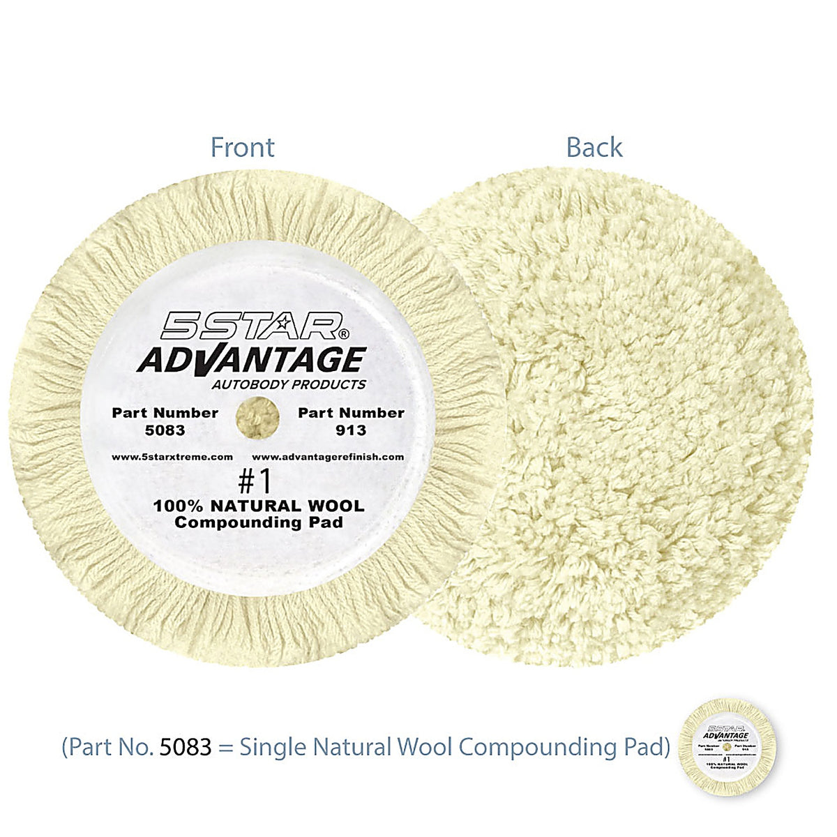 5 Star Advantage - 5083 - #1 -100% Natural Wool Heavy Compound Pad - Hook and Loop CRV Co