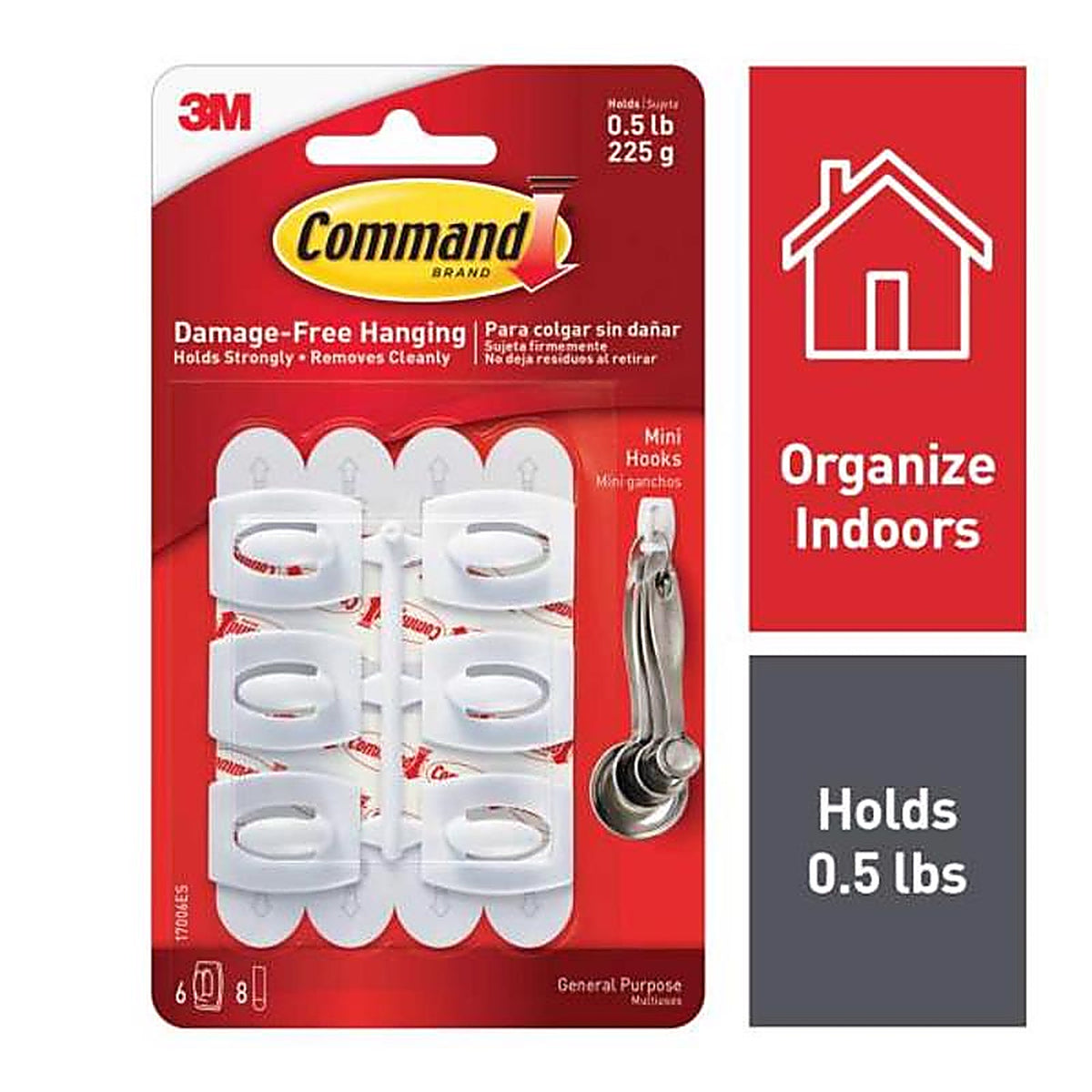 3M 17006ES Command Mini Plastic Hook 11/8 in. L 6/Pack
