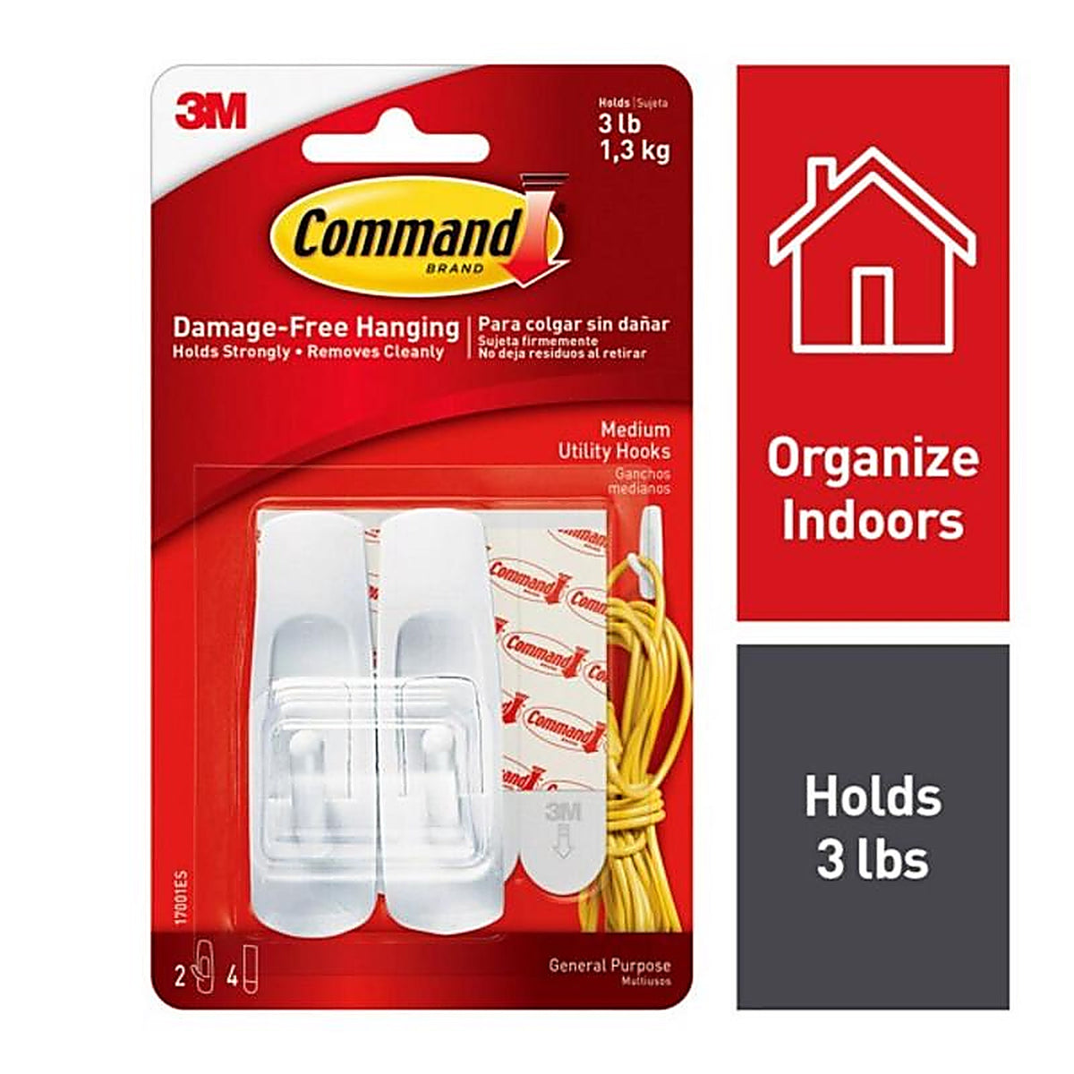 3M 17001ES Command Medium Plastic Hook 3-7/8 in. L 2/Pack