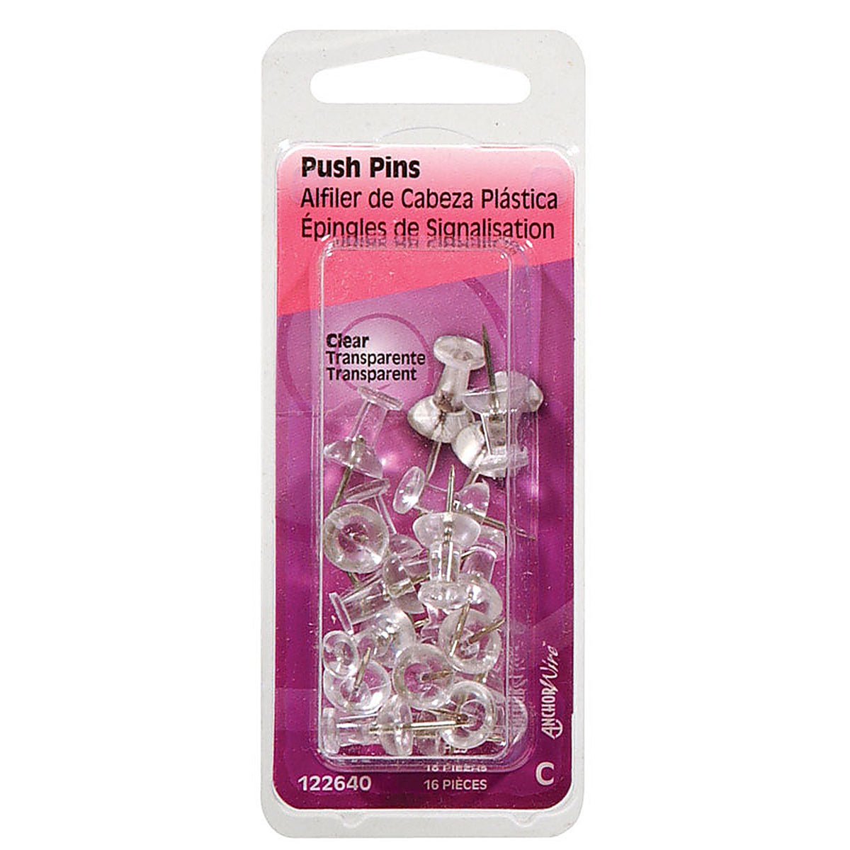 Hillman 122640 Clear Push Pins 16/Pack