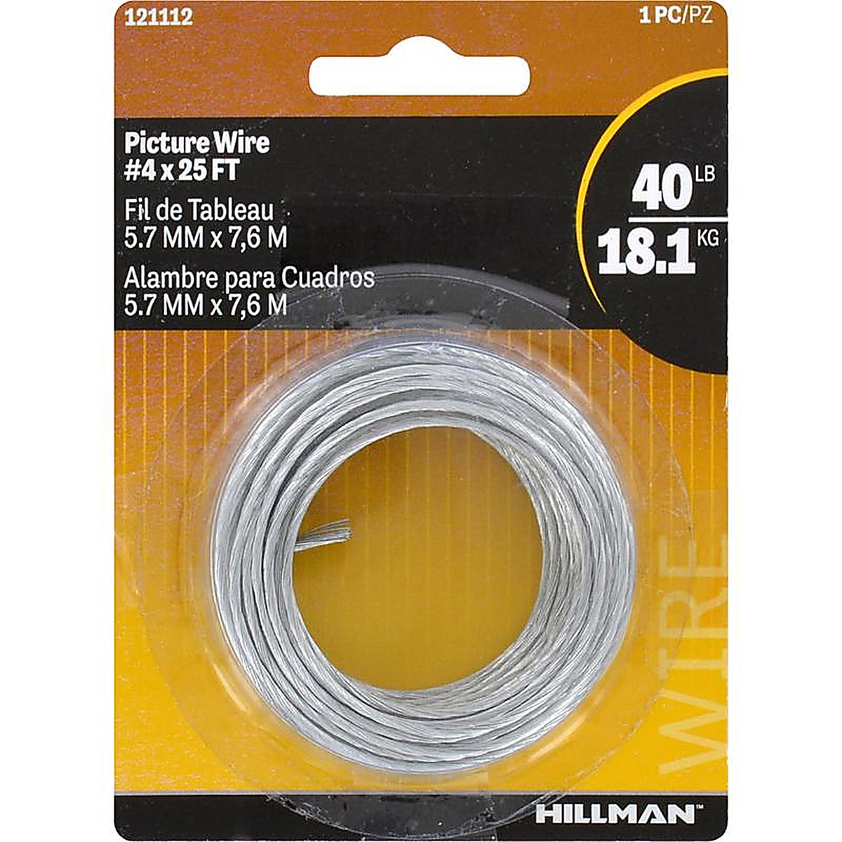 Hillman 121112 Steel-Plated Silver Braided Picture Wire 40 lb. 1/Pack Steel