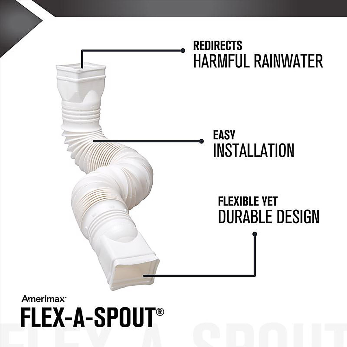 Amerimax 85010 Flex-A-Spout 4.5 in. H x 4.5 in. W x 55 in. L White Vinyl Downspout Extension