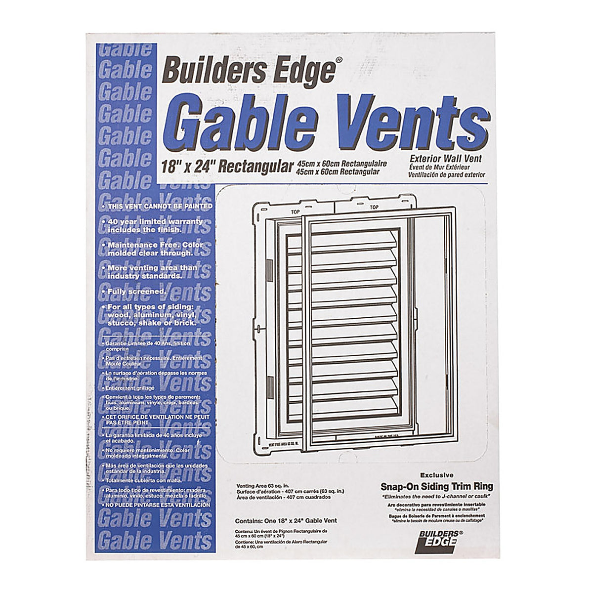 Builders Edge - 120061824117 - 18 In. W X 24 In. L White Plastic Gable Vent