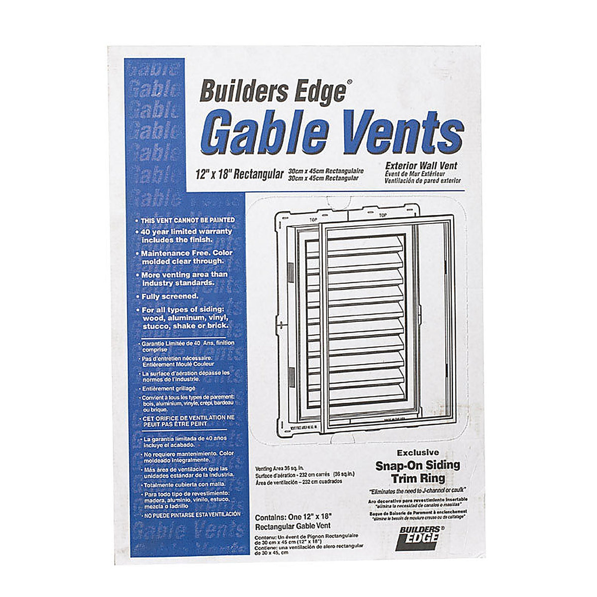 Builders Edge - 120061218117 - 12 In. W X 18 In. L White Plastic Gable Vent