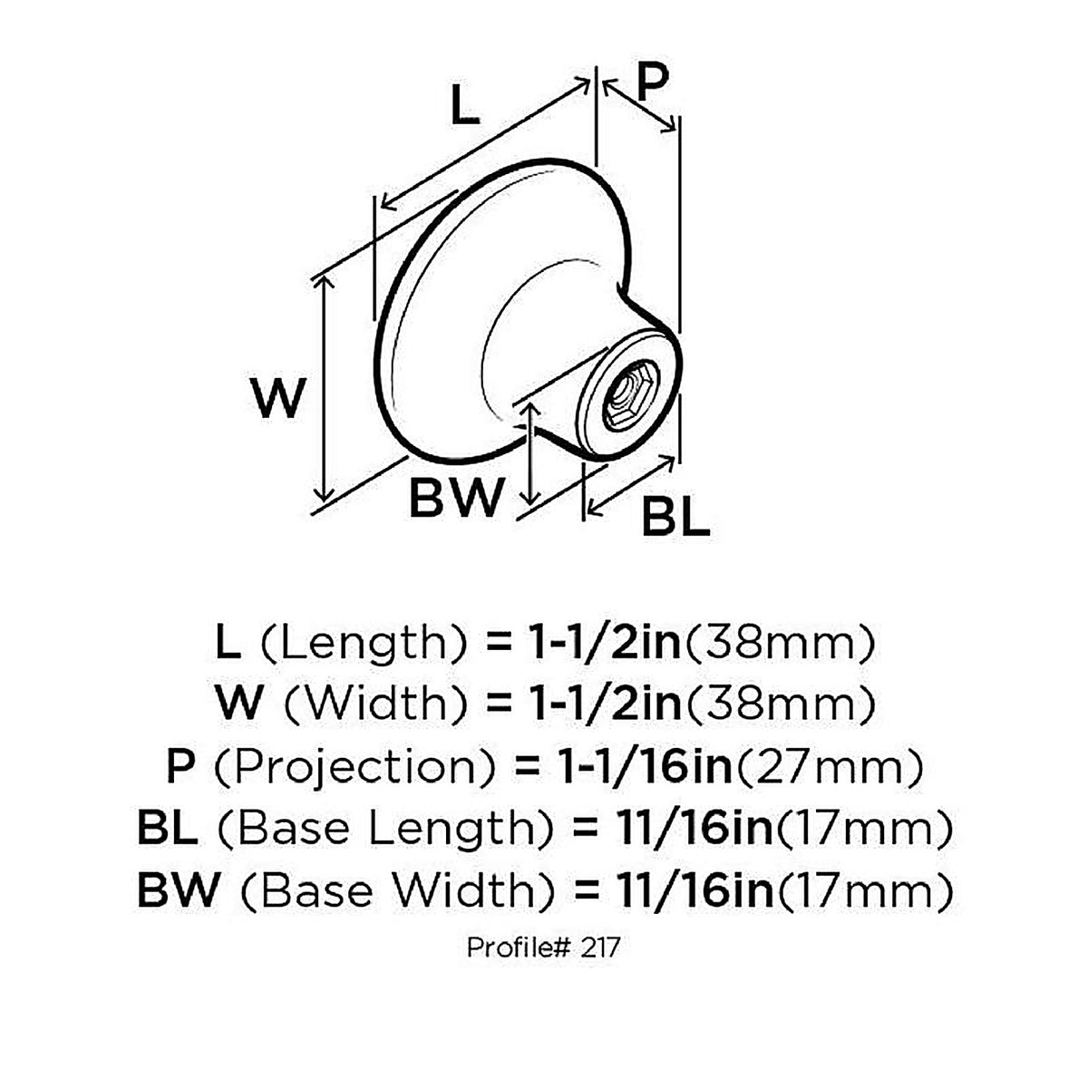 Amerock - 217WHT - Allison Round Cabinet Knob 1-1/2 In. D 1-1/16 In. Gloss 1 Pack