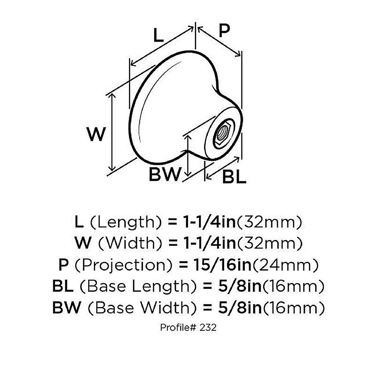 Amerock - 232WHT - Allison Round Cabinet Knob 1-1/4 In. D 15/16 In. Flat 1 Pack