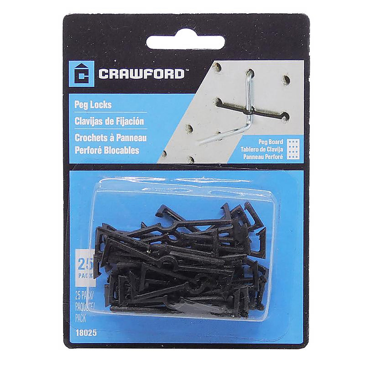 Crawford 18025 Zinc Plated Black Plastic 0.05 in. Peg Hook Locks 25/Pack