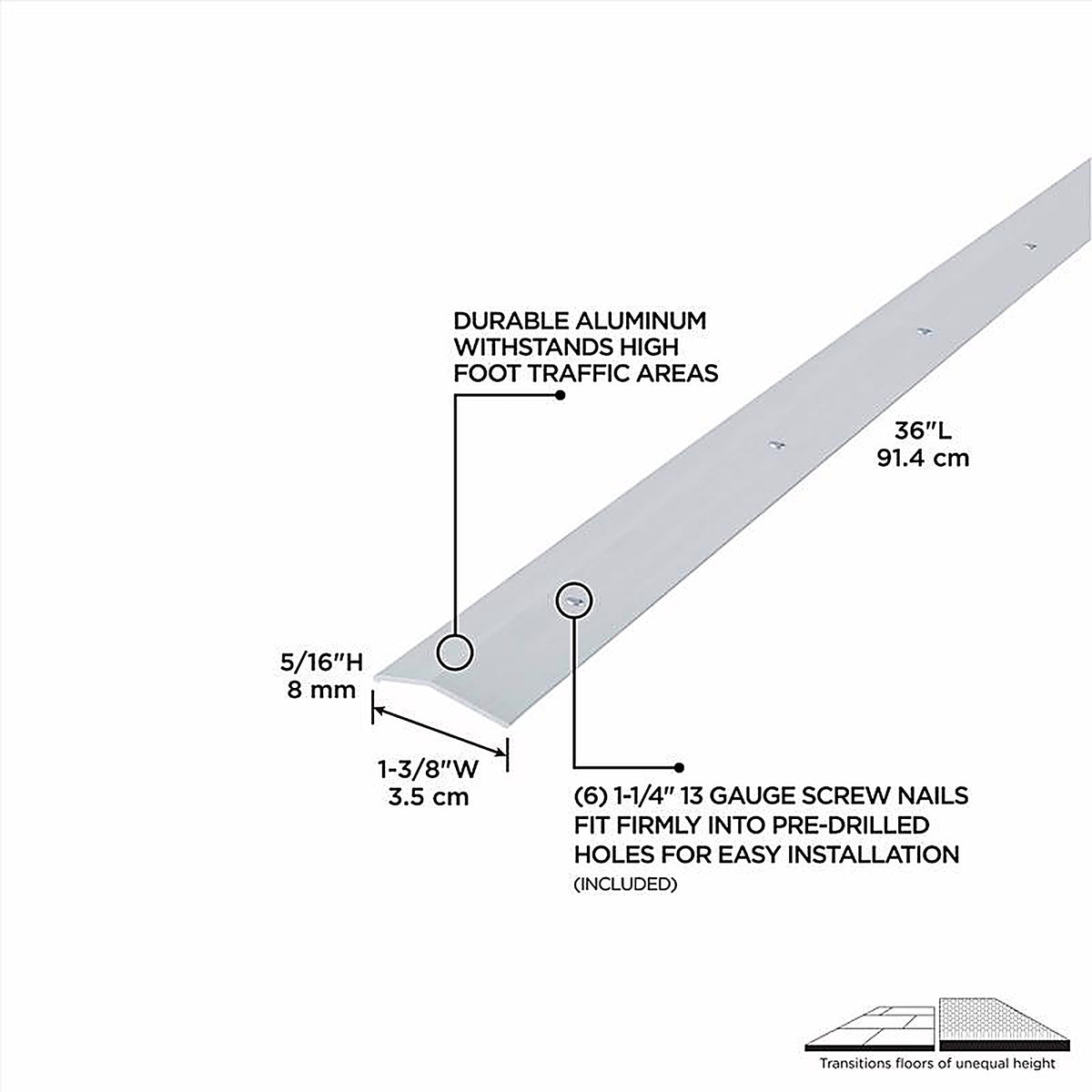 M-D - 66092 - Building Products 0.3 In. H X 1.38 In. W X 36 In. L Polished Silver Aluminum Carpet Trim