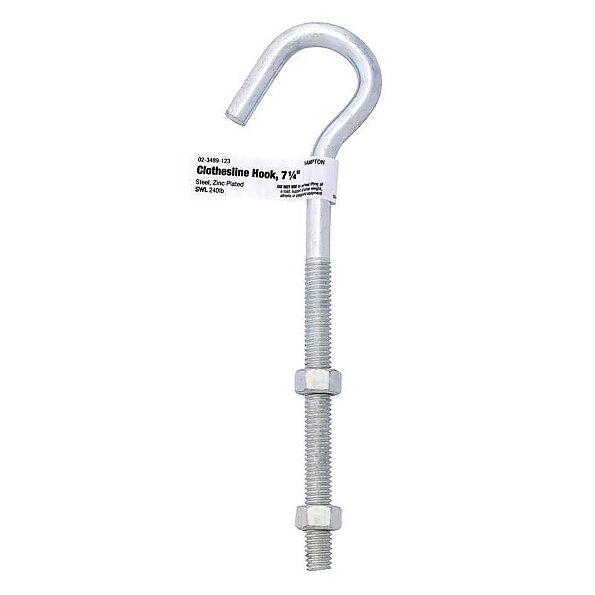 Hampton 02-3489-123 Medium Zinc-Plated Silver Steel 7.25 in. L Clothesline Bolt Hook 240 lb. 1/Pack