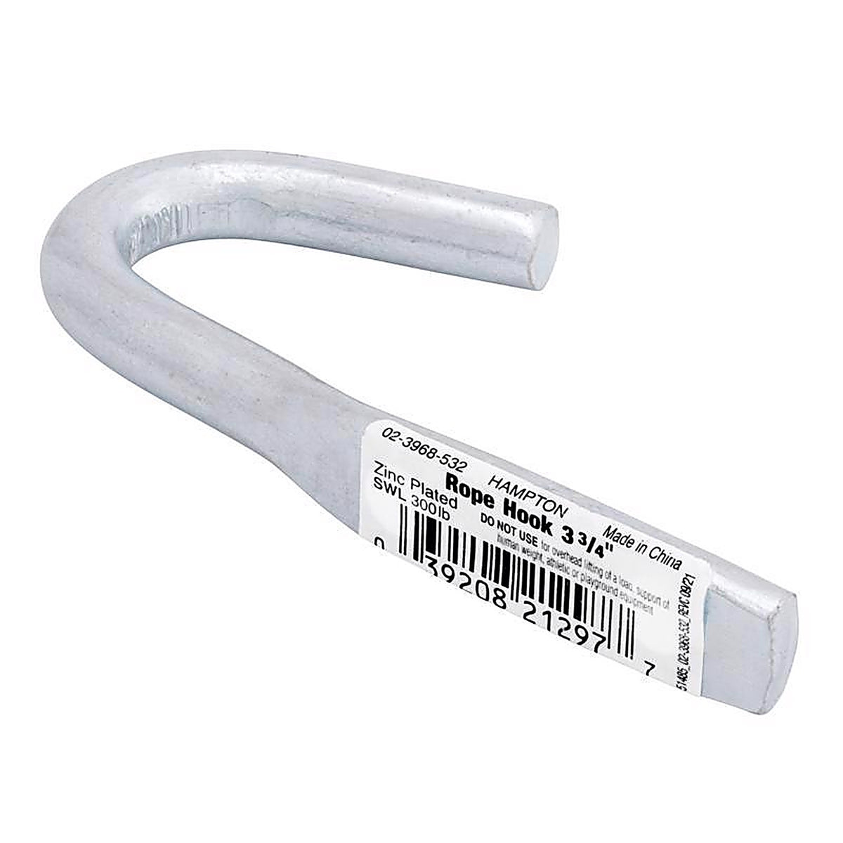 Hampton 02-3968-532 Small Zinc-Plated Silver Steel 3.75 in. L Rope Binding Hook 300 lb. 1/Pack
