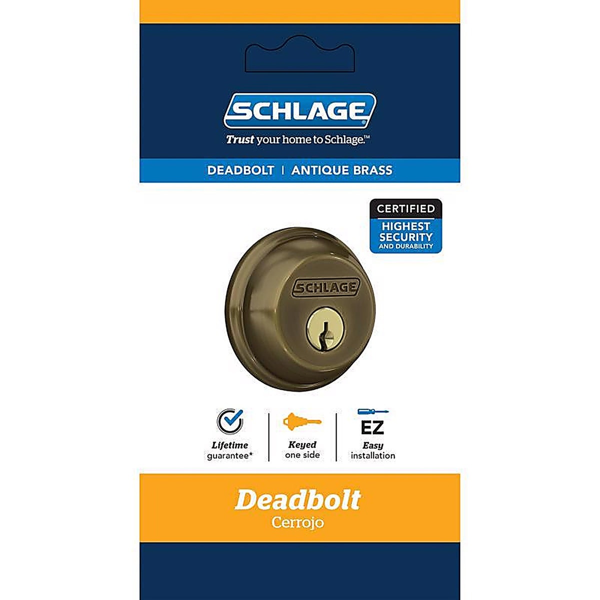 Schlage - B60 N G 609 - Antique Brass Zinc Single Cylinder Deadbolt