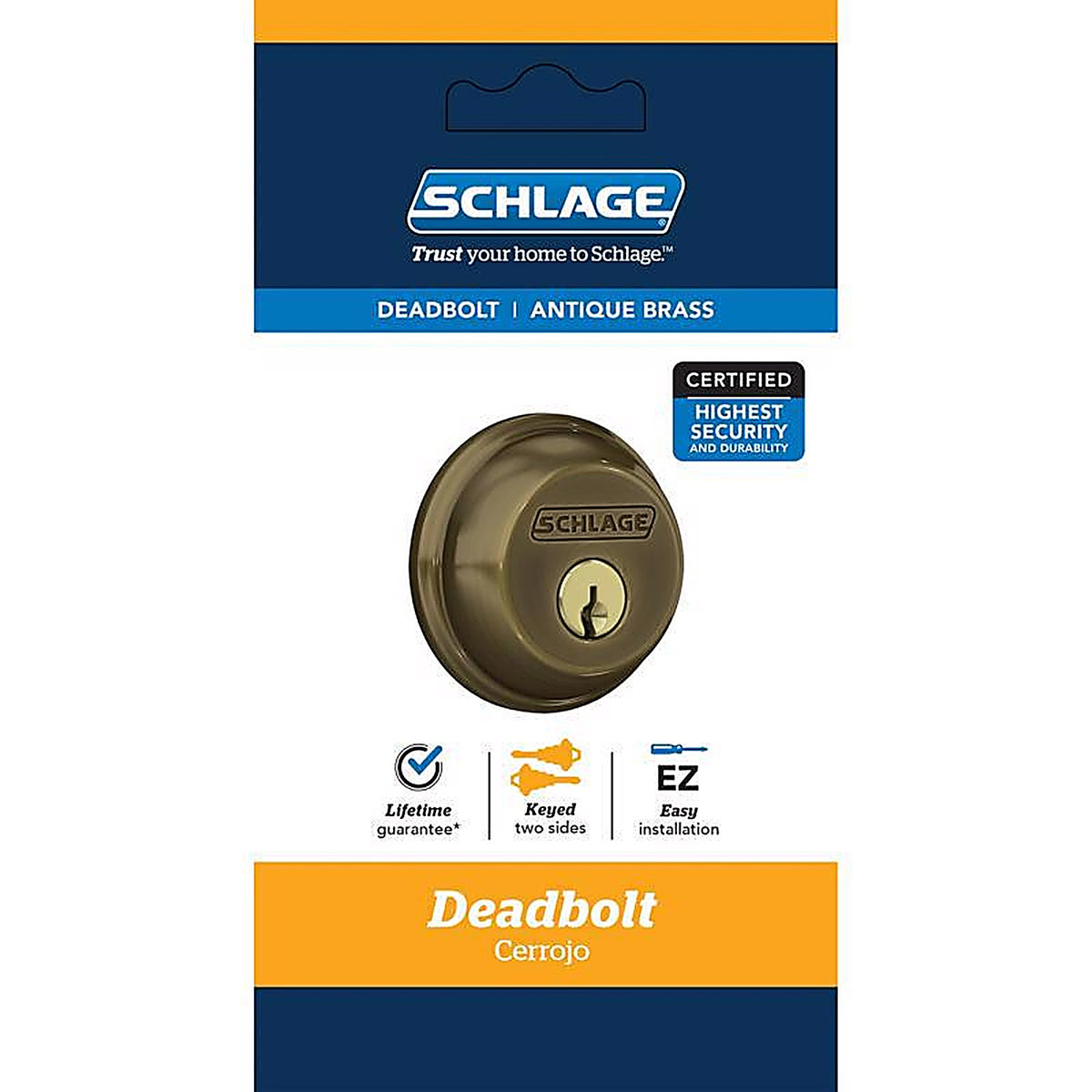 Schlage - B62 N G 609 - Antique Brass Zinc Double Cylinder Deadbolt