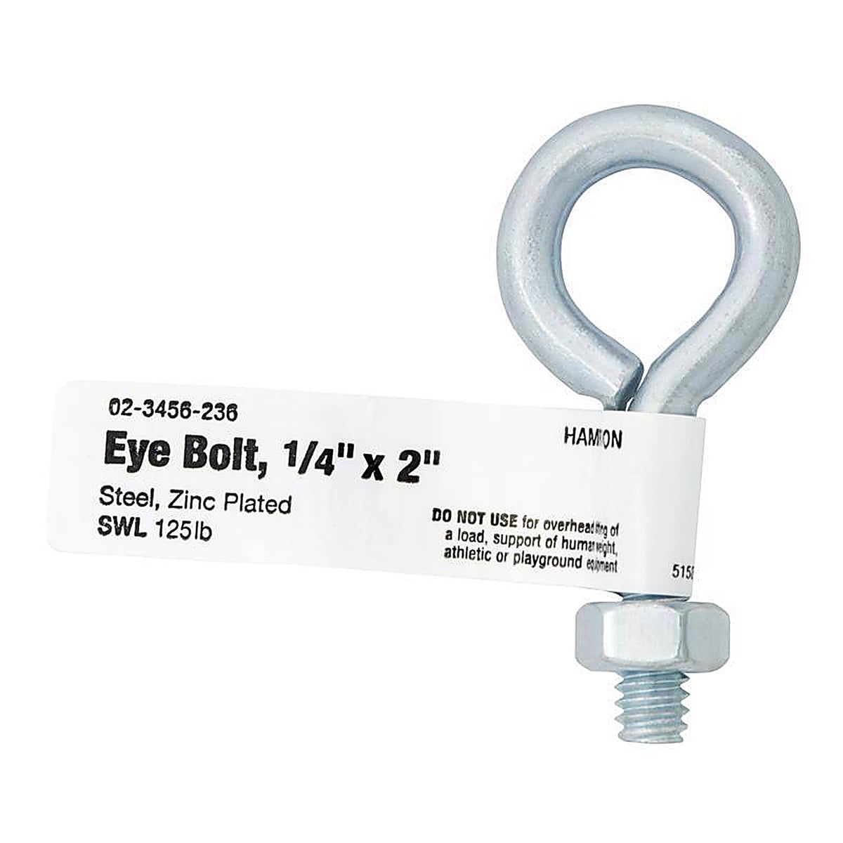 Hampton 02-3456-236 1/4 in. x 2 in. L Zinc-Plated Steel Eyebolt Nut Included