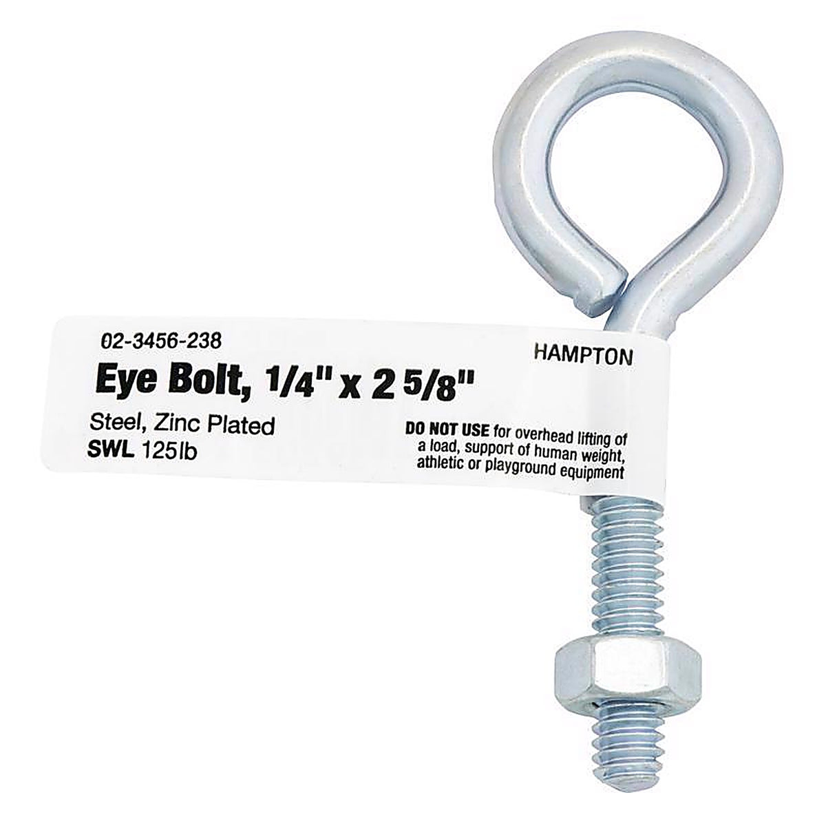 Hampton 02-3456-238 1/4 in. x 2-5/8 in. L Zinc-Plated Steel Eyebolt Nut Included