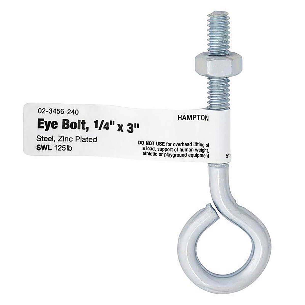 Hampton 02-3456-240 1/4 in. x 3 in. L Zinc-Plated Steel Eyebolt Nut Included