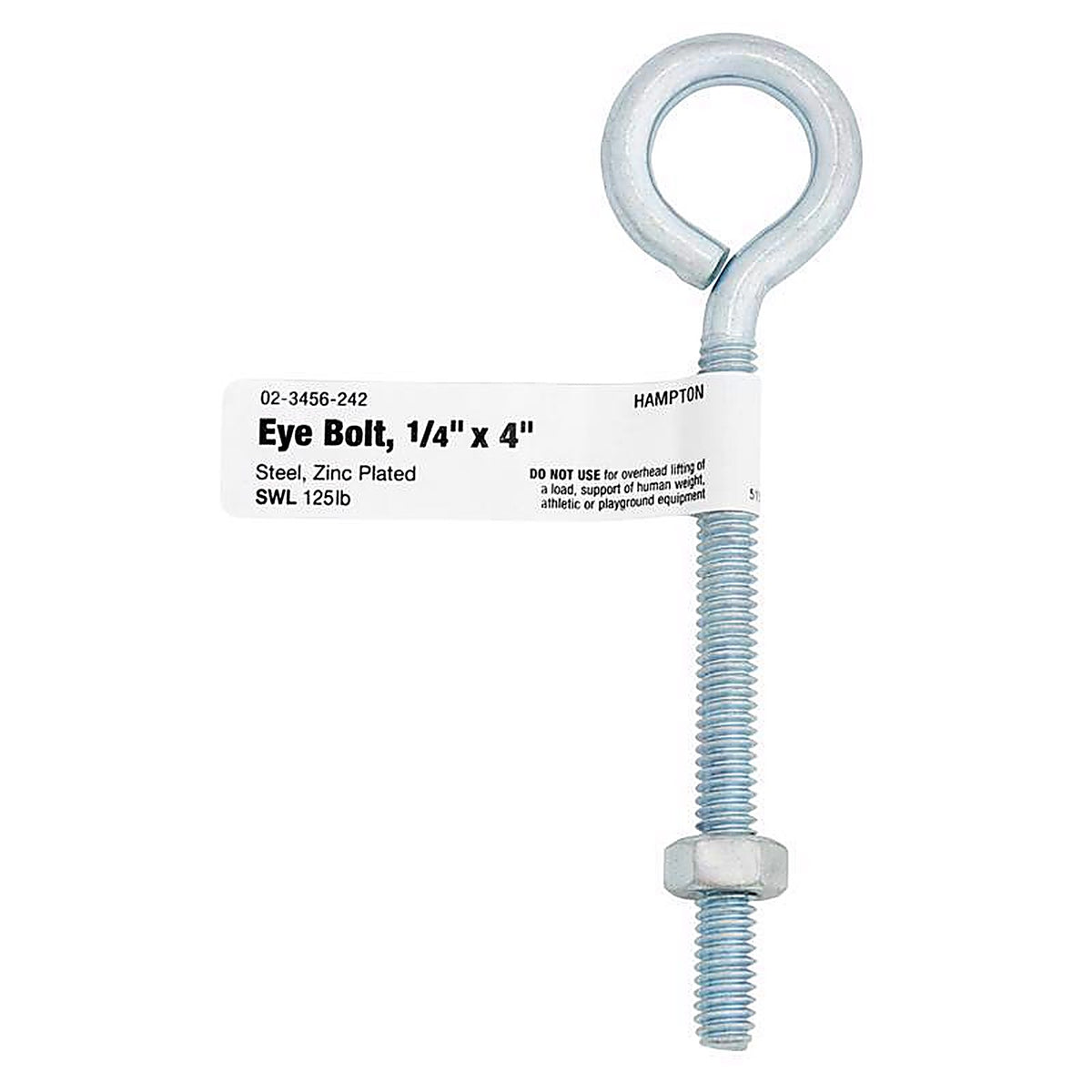 Hampton 02-3456-242 1/4 in. x 4 in. L Zinc-Plated Steel Eyebolt Nut Included