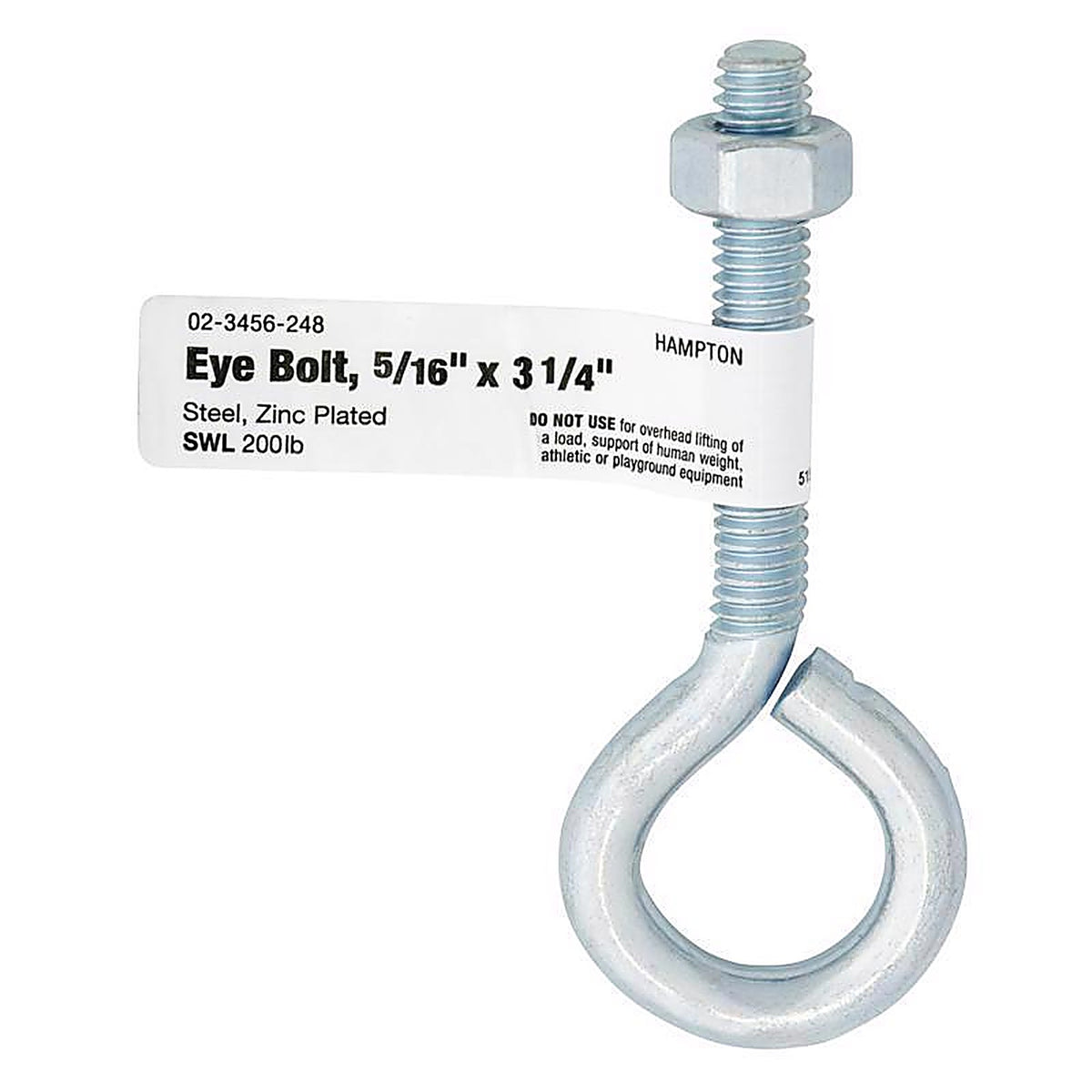 Hampton 02-3456-248 5/16 in. x 3-1/4 in. L Zinc-Plated Steel Eyebolt Nut Included