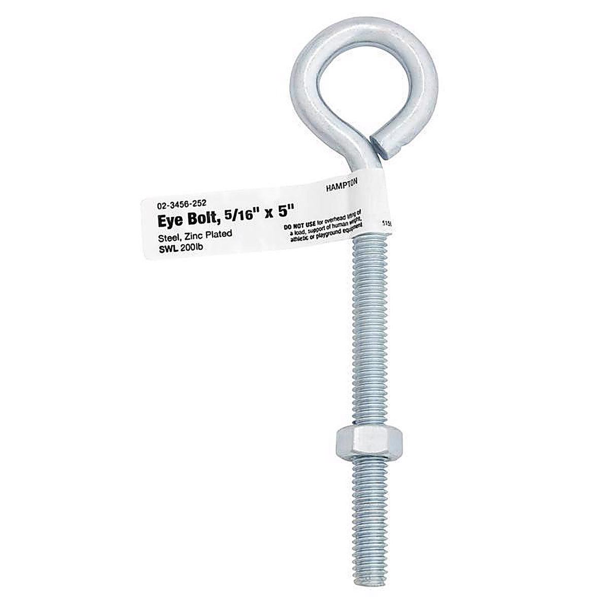 Hampton 02-3456-252 5/16 in. x 5 in. L Zinc-Plated Steel Eyebolt Nut Included