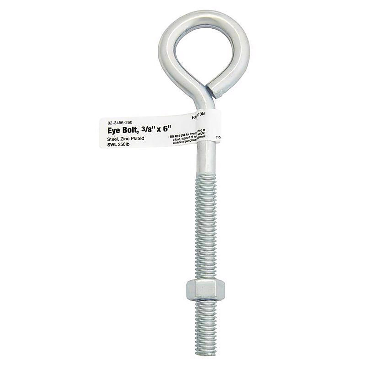 Hampton 02-3456-260 3/8 in. x 6 in. L Zinc-Plated Steel Eyebolt Nut Included